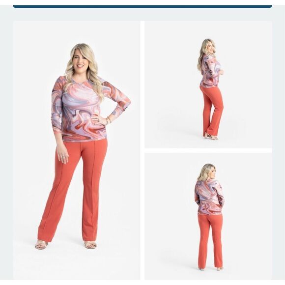 LuLaRoe Large Multi-Color Geometric May Long Sleeve Mesh Top - Picture 3 of 4